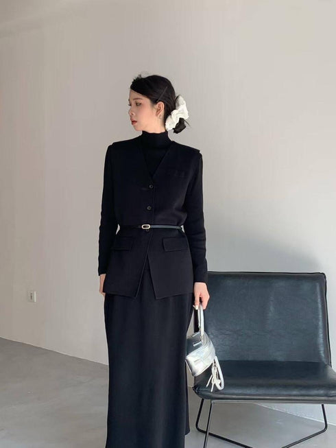 Turtle Neck With Vest and Skirts Sets